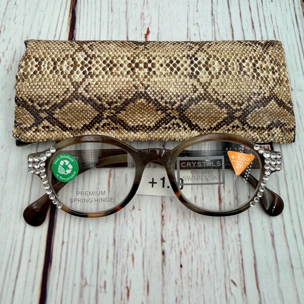 NY Fifth Avenue R607S Tortoise Swarovski Crystal Reading Glasses +1.50 New Case